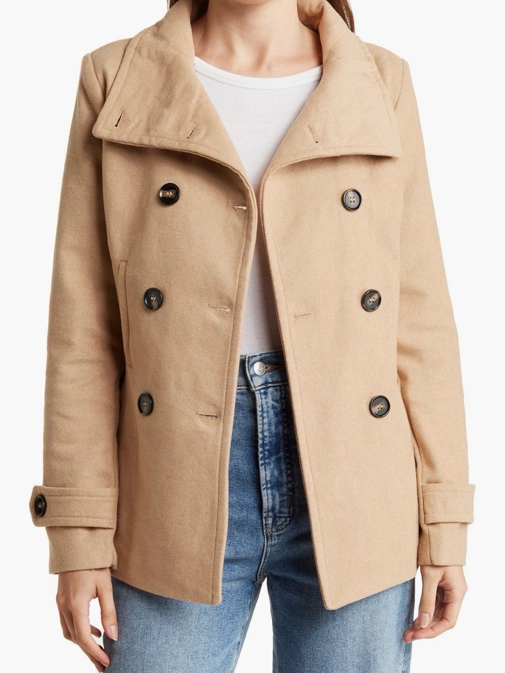 Thread & Supply Double-Breasted Camel Peacoat